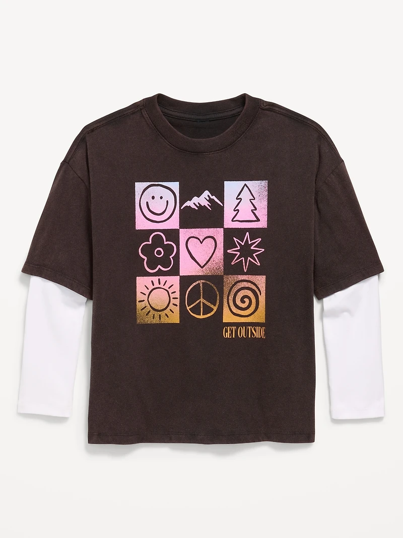 Oversized Long-Sleeve 2-In-1 Graphic T-Shirt for Girls