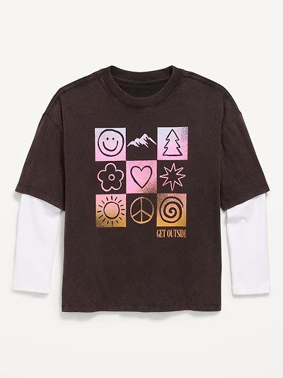 Oversized Long-Sleeve 2-In-1 Graphic T-Shirt for Girls