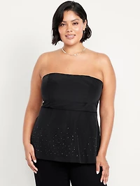 Beaded Taffeta Peplum Tube Top