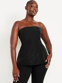 Beaded Taffeta Peplum Tube Top