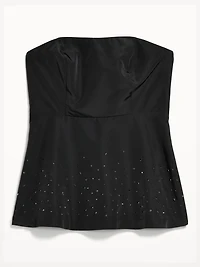Beaded Taffeta Peplum Tube Top