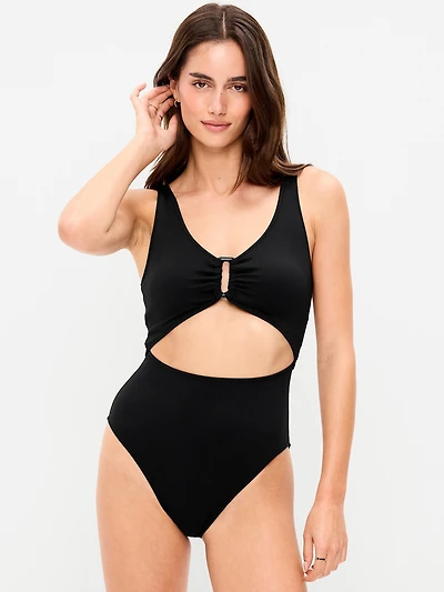 Textured One-Piece Cut-Out Swimsuit