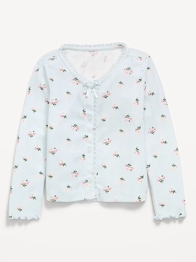 Long-Sleeve Pointelle Button-Front Top for Toddler Girls