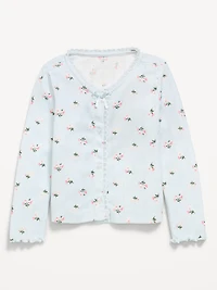 Long-Sleeve Pointelle Button-Front Top for Toddler Girls