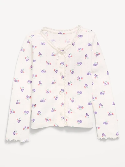 Long-Sleeve Pointelle Button-Front Top for Toddler Girls