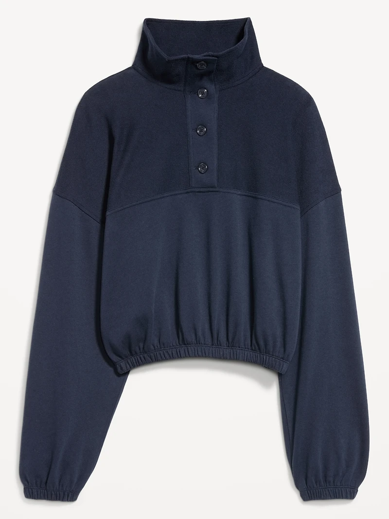 Button-Up Funnel-Neck Sweatshirt