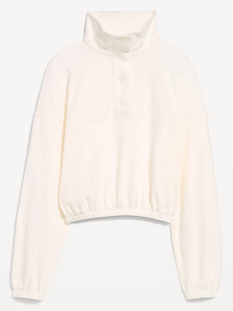 Button-Up Funnel-Neck Sweatshirt