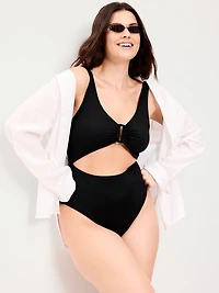 Textured One-Piece Cut-Out Swimsuit
