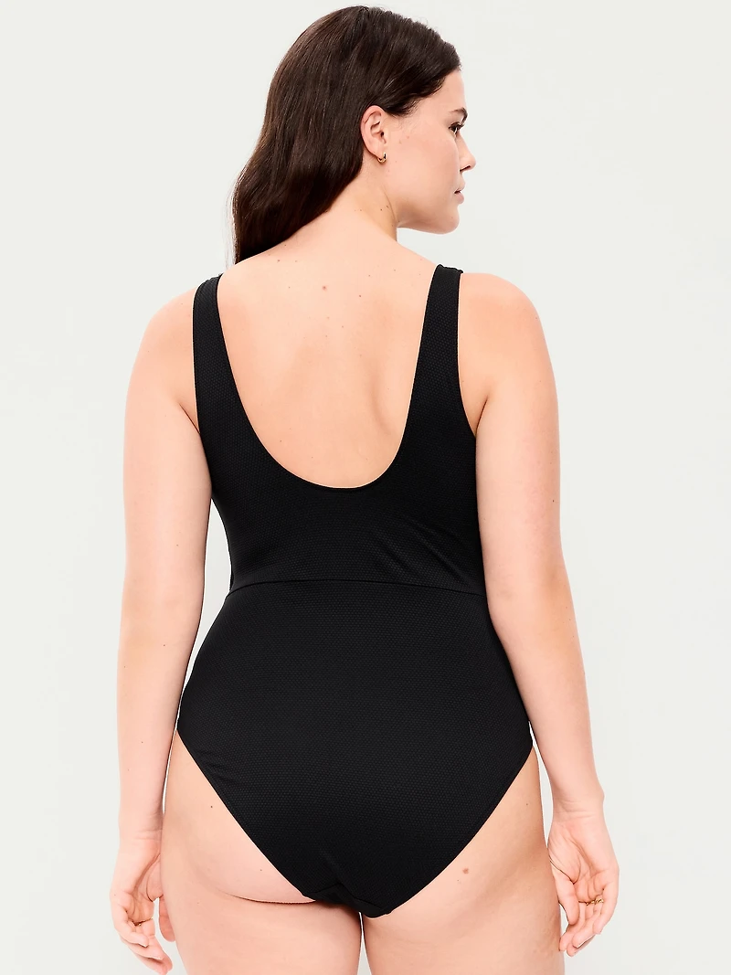 Textured One-Piece Cut-Out Swimsuit