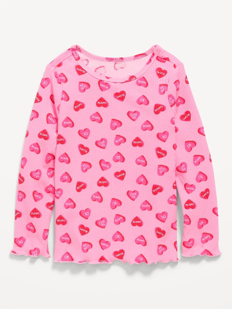 Printed Long-Sleeve Lettuce-Edge T-Shirt for Toddler Girls