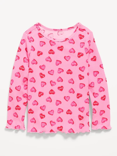 Printed Long-Sleeve Lettuce-Edge T-Shirt for Toddler Girls