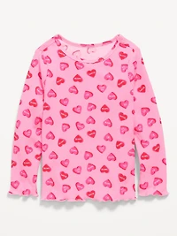 Printed Long-Sleeve Lettuce-Edge T-Shirt for Toddler Girls
