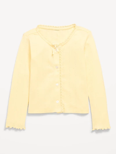 Long-Sleeve Pointelle Button-Front Top for Toddler Girls