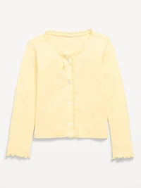 Long-Sleeve Pointelle Button-Front Top for Toddler Girls