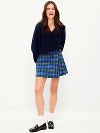 High-Waisted Pleated Buckled Wrap-Front Mini Skirt