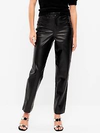 High-Waisted Faux-Leather Pixie Straight Pants