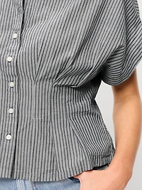 Slim Short-Sleeve Cinched-Waist Button-Down Shirt