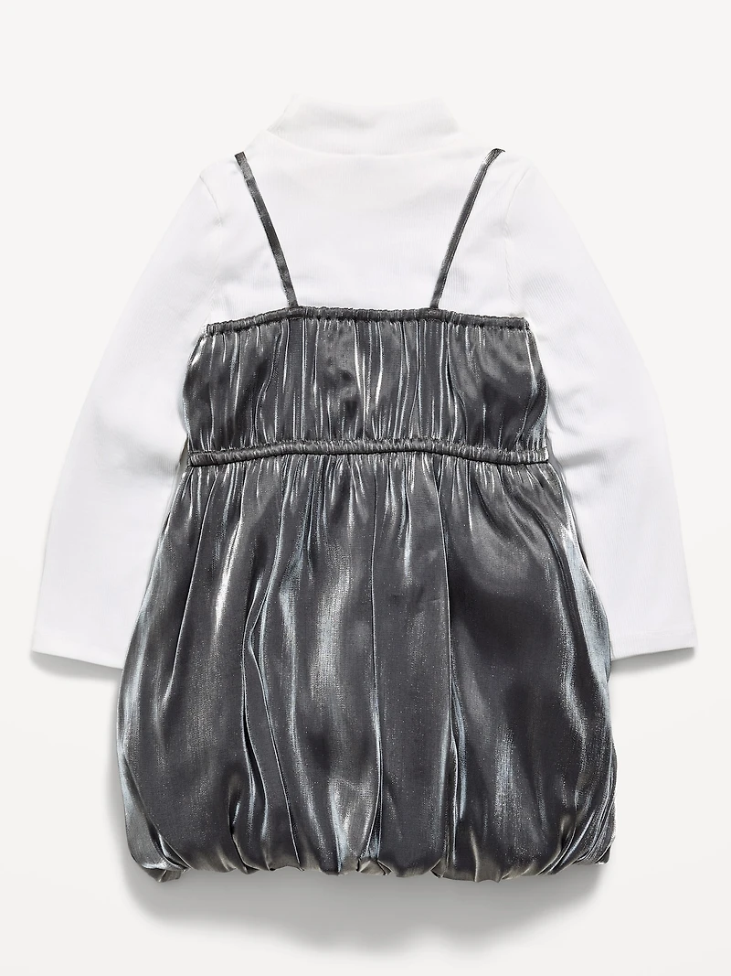 Mock-Neck Top and Satin Bubble Dress Set for Toddler Girls