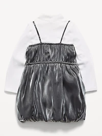 Mock-Neck Top and Satin Bubble Dress Set for Toddler Girls