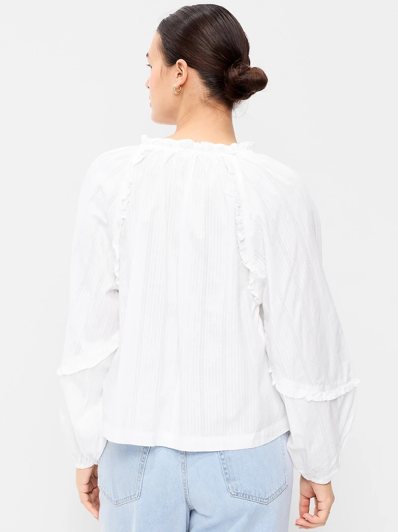 Long-Sleeve Ruffled Popover Top
