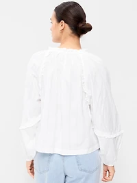 Long-Sleeve Ruffled Popover Top