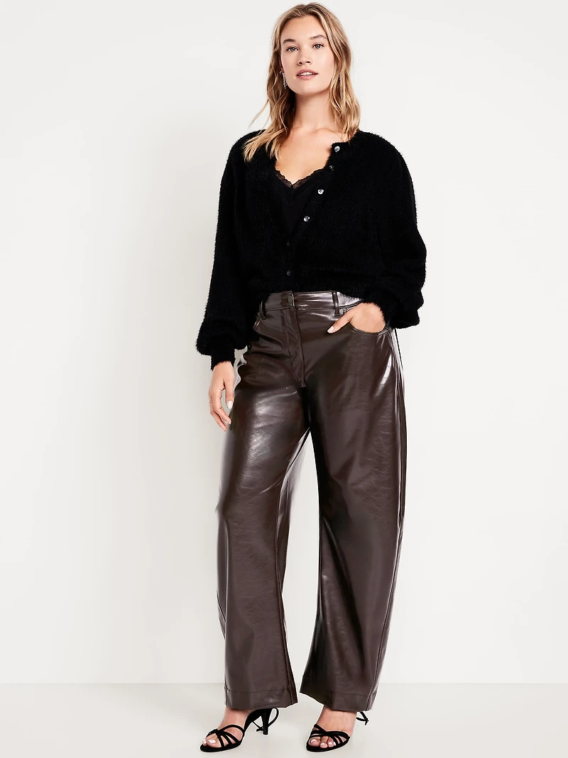 High-Waisted Faux-Leather Ankle Barrel Pants