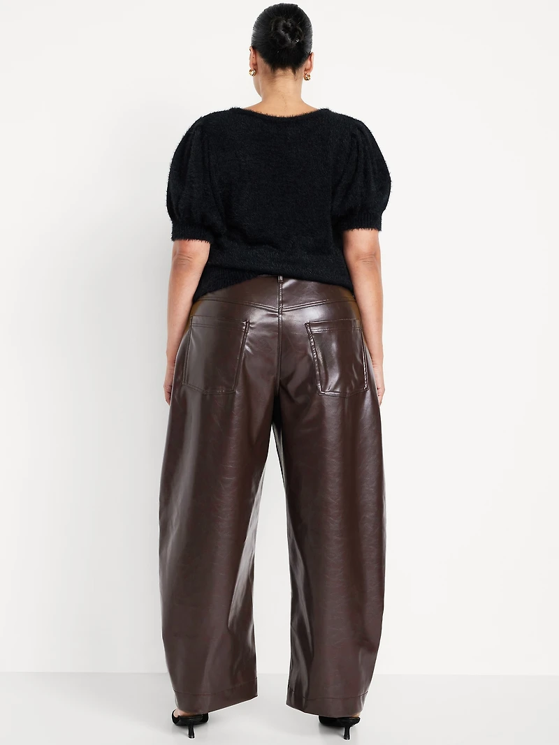 High-Waisted Faux-Leather Ankle Barrel Pants