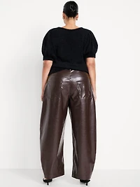 High-Waisted Faux-Leather Ankle Barrel Pants