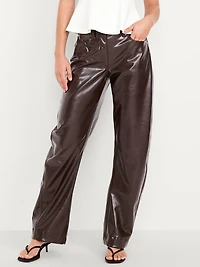 High-Waisted Faux-Leather Ankle Barrel Pants