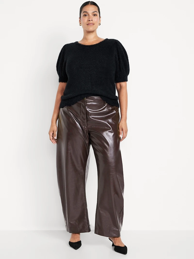 High-Waisted Faux-Leather Ankle Barrel Pants