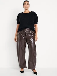 High-Waisted Faux-Leather Ankle Barrel Pants