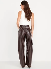High-Waisted Faux-Leather Ankle Barrel Pants