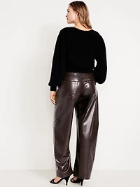 High-Waisted Faux-Leather Ankle Barrel Pants