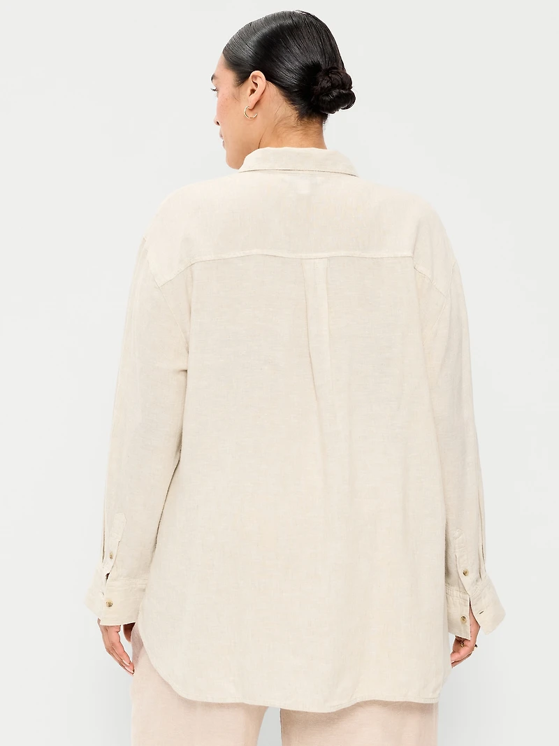 Linen-Blend Loose Button-Down Shirt