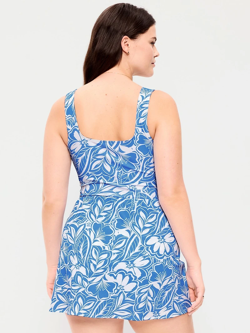 Pique Side-Tie Swim Dress