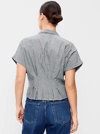 Slim Short-Sleeve Cinched-Waist Button-Down Shirt