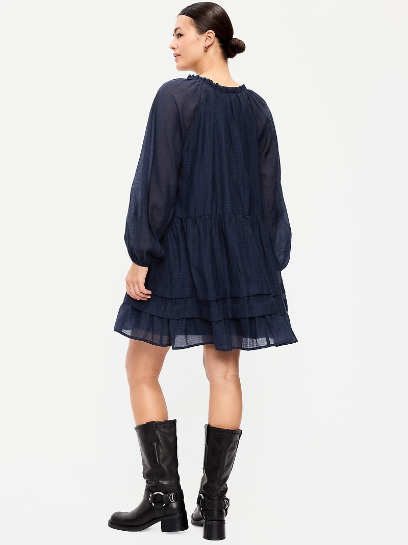 Long-Sleeve Swing Mini Dress
