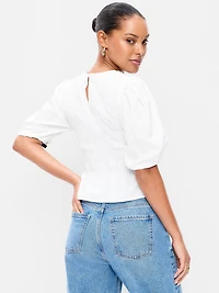 Smocked Puff Sleeve Peplum Top