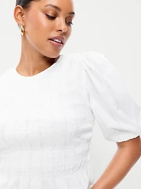 Smocked Puff Sleeve Peplum Top