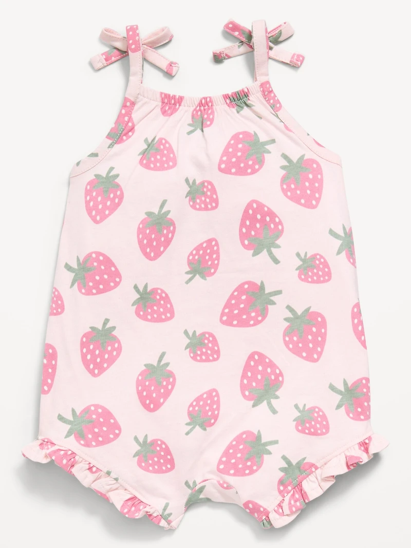 Printed Sleeveless Tie-Strap Romper for Baby