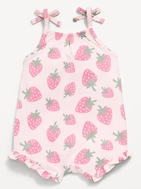 Printed Sleeveless Tie-Strap Romper for Baby