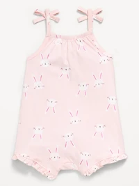 Printed Sleeveless Tie-Strap Romper for Baby