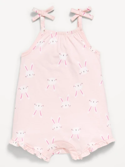 Printed Sleeveless Tie-Strap Romper for Baby