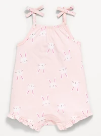 Printed Sleeveless Tie-Strap Romper for Baby