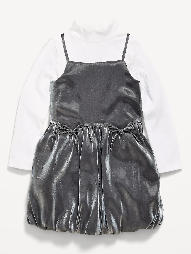 Mock-Neck Top and Satin Bubble Dress Set for Toddler Girls