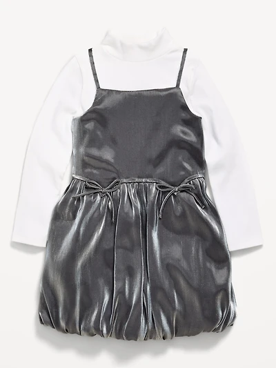 Mock-Neck Top and Satin Bubble Dress Set for Toddler Girls