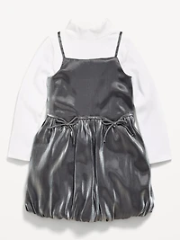 Mock-Neck Top and Satin Bubble Dress Set for Toddler Girls