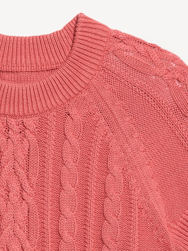 Seaside Cotton Short-Sleeve Cable-Knit Cropped Sweater