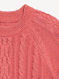 Seaside Cotton Short-Sleeve Cable-Knit Cropped Sweater