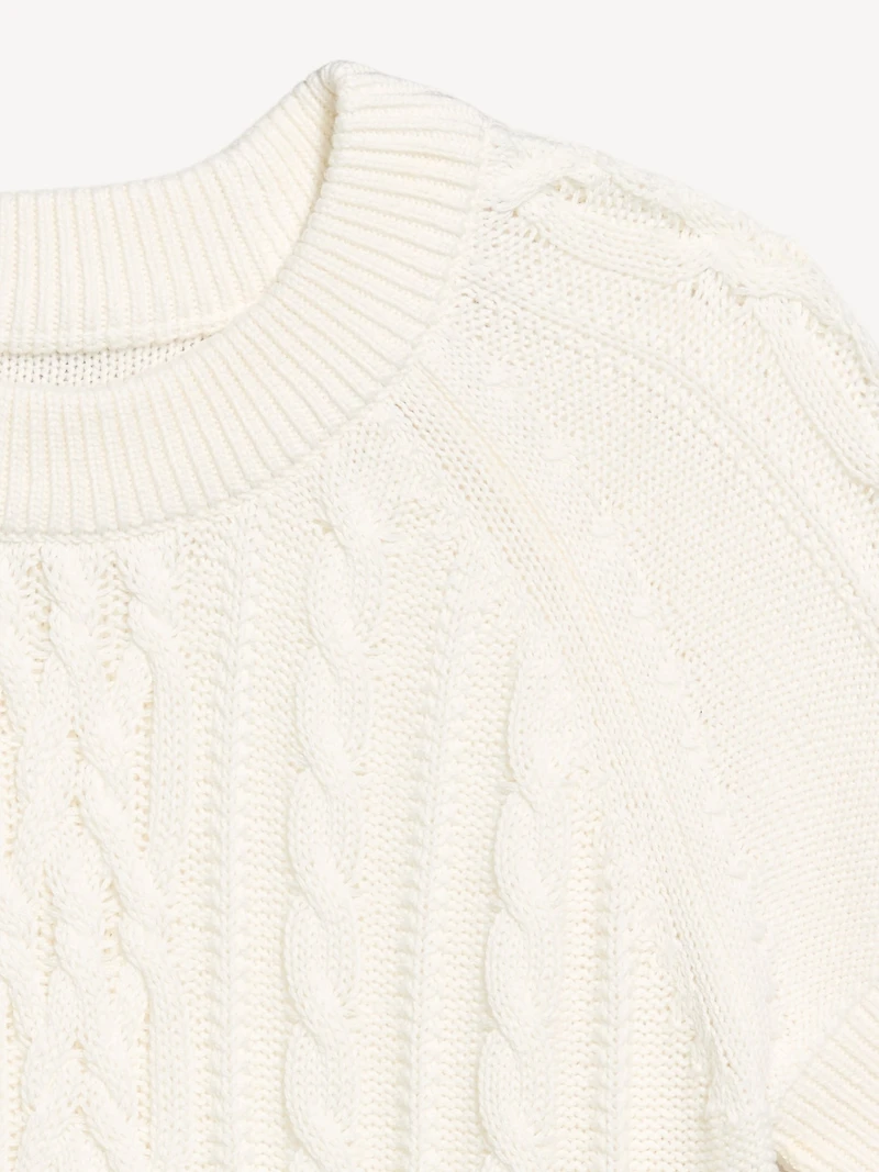 Seaside Cotton Short-Sleeve Cable-Knit Cropped Sweater